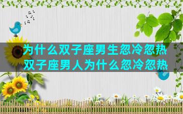 为什么双子座男生忽冷忽热 双子座男人为什么忽冷忽热